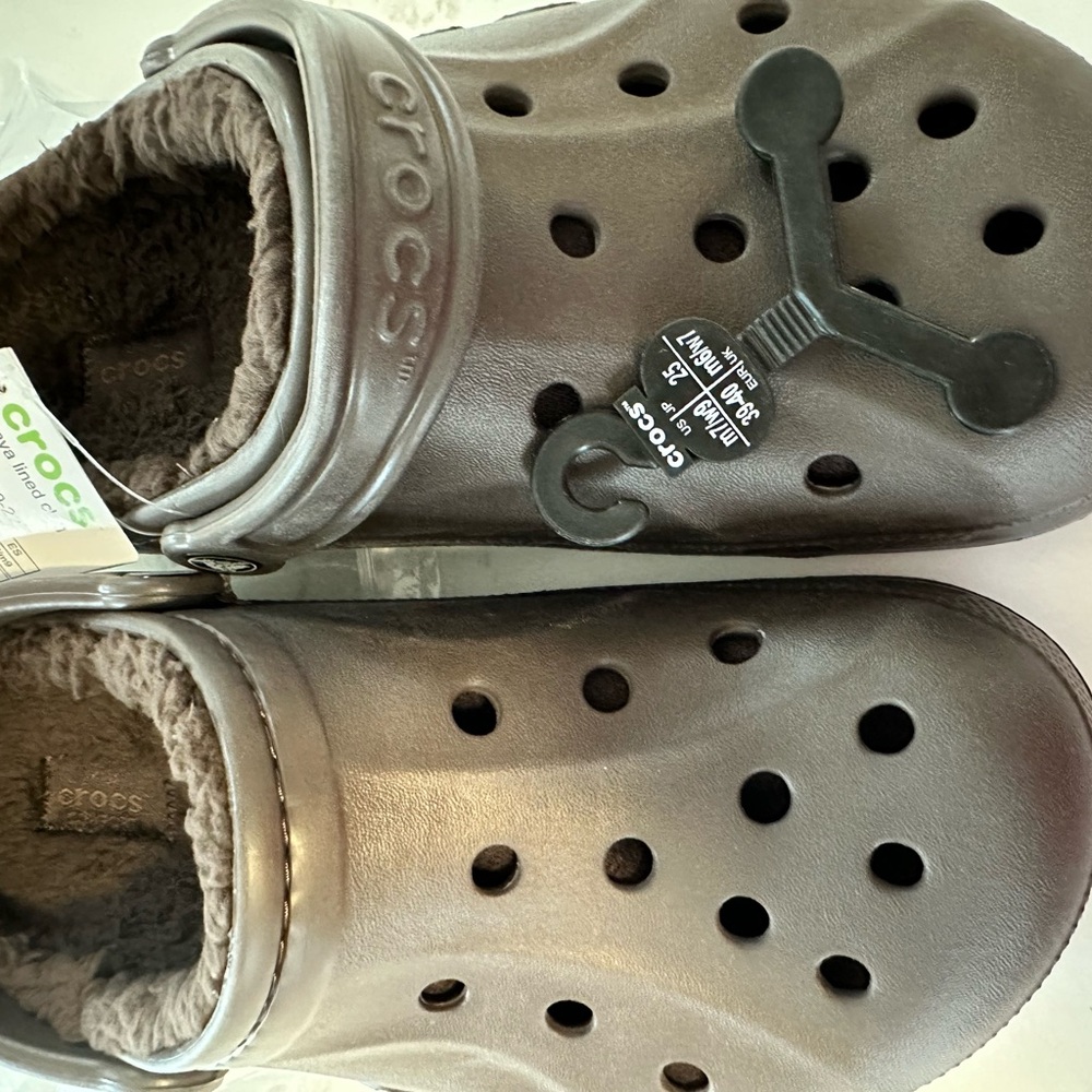 CROCS Brown Slippers with Fuzzy Lining